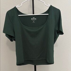 Hollister Women's Green Ribbed Baby Tee Crop Top Square Neck